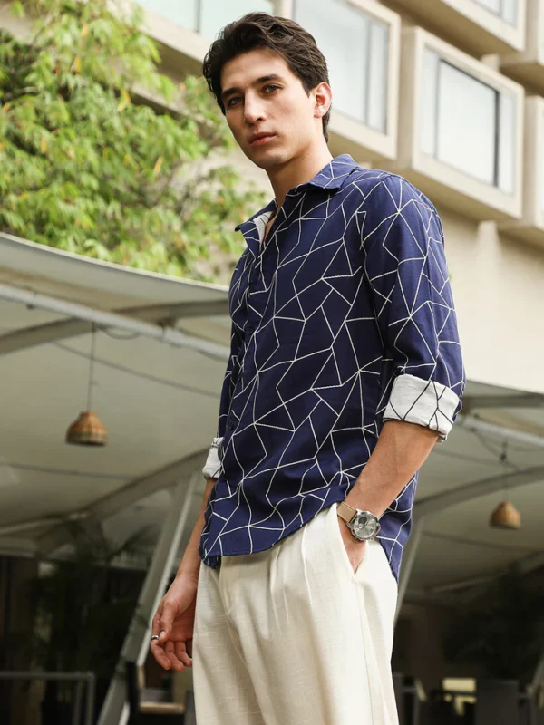 BLUE COTTEN BLEND SHIRT